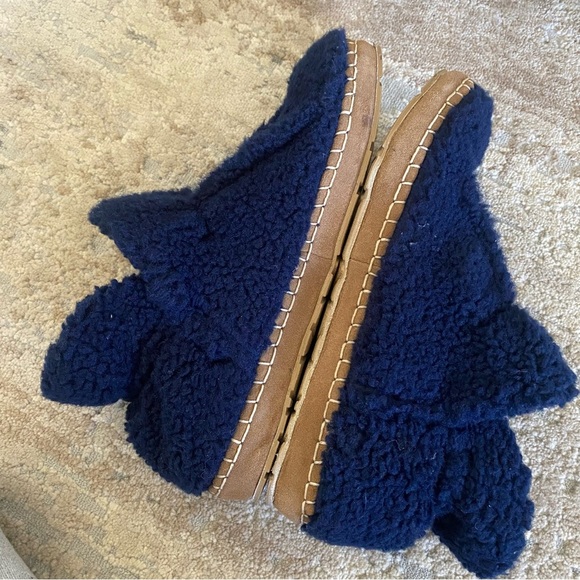 L.l Bean Cozy Slippers Booties Pull On Borg Sherpa Fleece Dark Blue: 10 - Picture 8 of 10